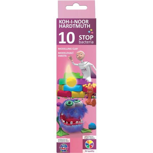 Пластилин Koh-I-Noor Stop bacteria, 10цветов, 200г., картонная упаковка