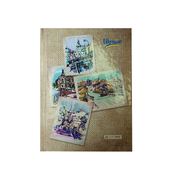 Записная книжка BuroMax UKRAINE А5 96 листов в клетку | твердая картонная обложка, светло- коричневый