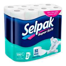 Туалетная бумага SELPAK 3-х слойная 150 отрывов 18,6 метров 32 рулона целлюлоза белая супер - 32761800