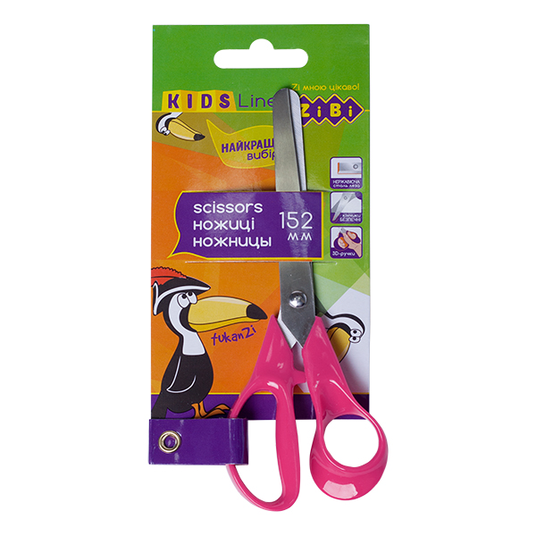 Ножницы детские ZiBi KIDS Line 152 мм с пластиковыми 3D-ручками розовые