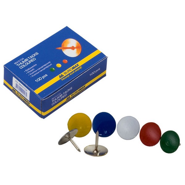 Кнопки цветные 100 шт в картоне BuroMax