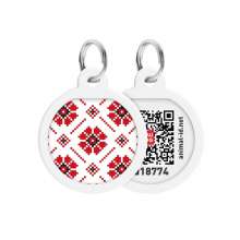 Адресник для собак і котів металевий WAUDOG Smart ID з QR паспортом, малюнок "Вишиванка", коло, Д 25 мм