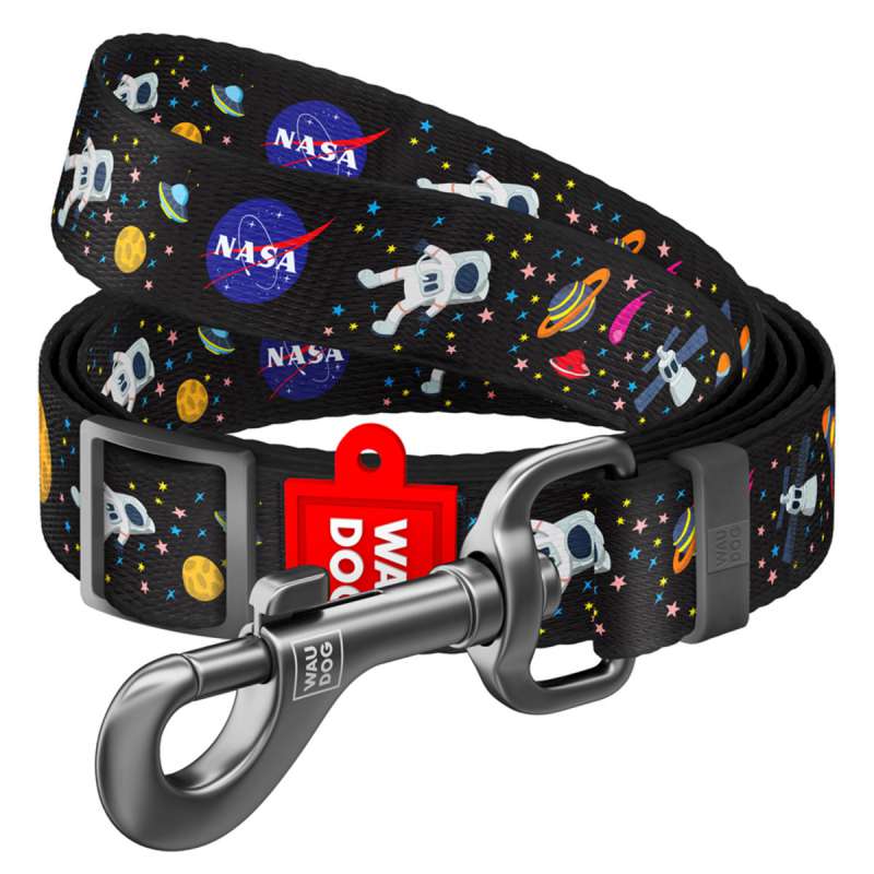 Повідець для собак нейлоновий WAUDOG Nylon, малюнок "NASA", регульований, Ш 25 мм, Дов 152-183 см