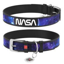 Нашийник для собак шкіряний WAUDOG Design з QR паспортом, малюнок "NASA21", L, Ш 25 мм, Д 38-49 см чорний