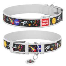 Нашийник для собак шкіряний WAUDOG Design з QR паспортом, малюнок "NASA", XS, Ш 12 мм, Дов 20-28 см, білий