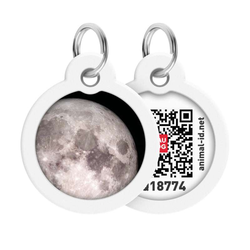 Адресник для собак і котів металевий WAUDOG Smart ID з QR паспортом, малюнок "Місяць", коло, Д 30 мм Адресник для собак і котів металевий WAUDOG Smart ID з QR паспортом, малюнок "Місяць", коло, Д 30 мм