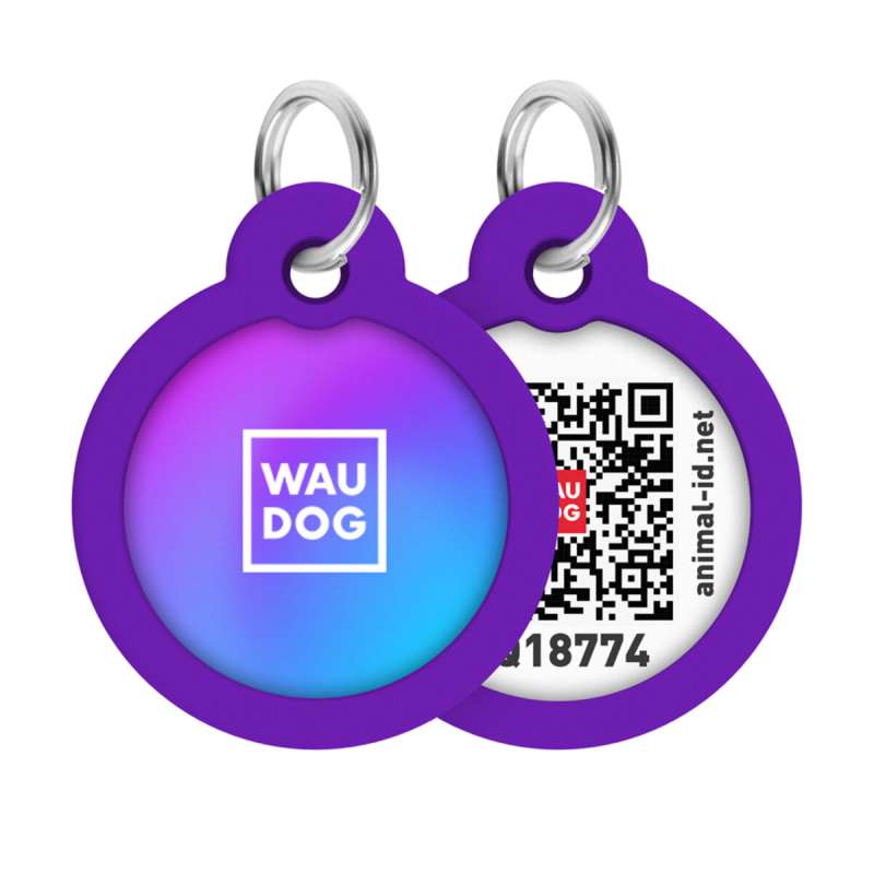 Адресник для собак і котів металевий WAUDOG Smart ID з QR паспортом, малюнок "Градієнт фіолетовий", коло, Д 30 мм Адресник для собак і котів металевий WAUDOG Smart ID з QR паспортом, малюнок "Градієнт фіолетовий", коло, Д 30 мм