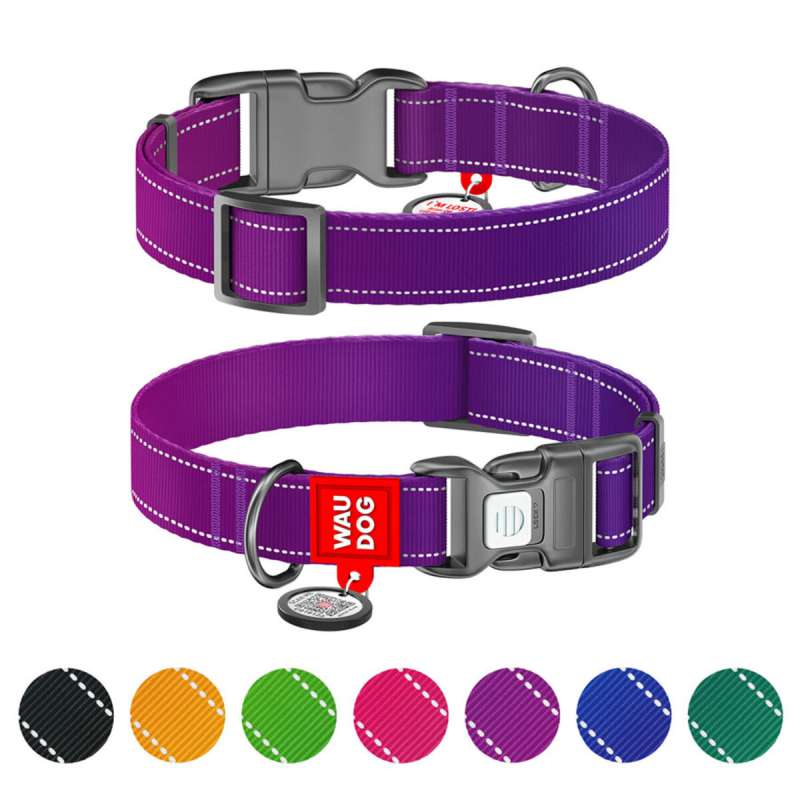 Нашийник для собак нейлоновий WAUDOG Nylon Mono з QR паспортом, світловідбивний, пластиковий фастекс, XL, Ш 25 мм, Дов 37-58 см фіолетовий Нашийник для собак нейлоновий WAUDOG Nylon Mono з QR паспортом, світловідбивний, пластиковий фастекс, XL, Ш 25 мм, Дов 37-58 см фіолетовий