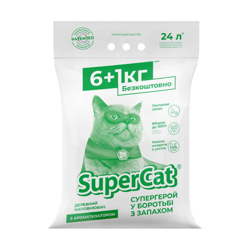 Наповнювач SuperCat з ароматизатором, 6+1кг (зелений) Наповнювач SuperCat з ароматизатором, 6+1кг (зелений)