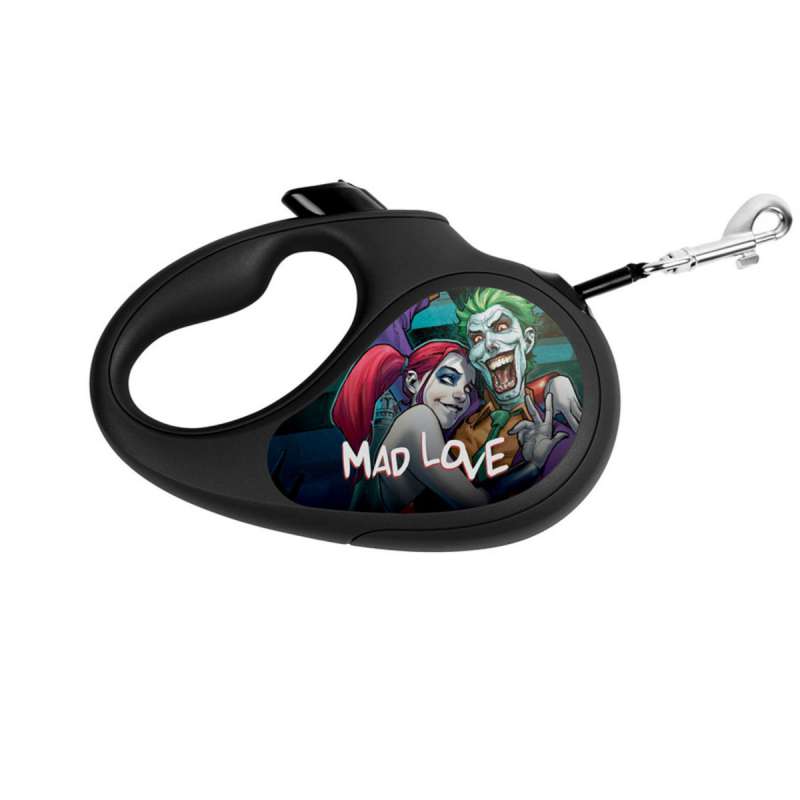 Повідець-рулетка для собак WAUDOG R-leash, малюнок "Божевільне кохання", XS, до 12 кг, 3 м, світловідбиваюча стрічка чорний