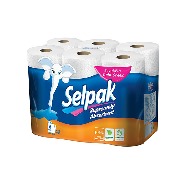 Полотенца бумажные SELPAK 6 рулонов белые 3 слойные 55 штук в рулоне