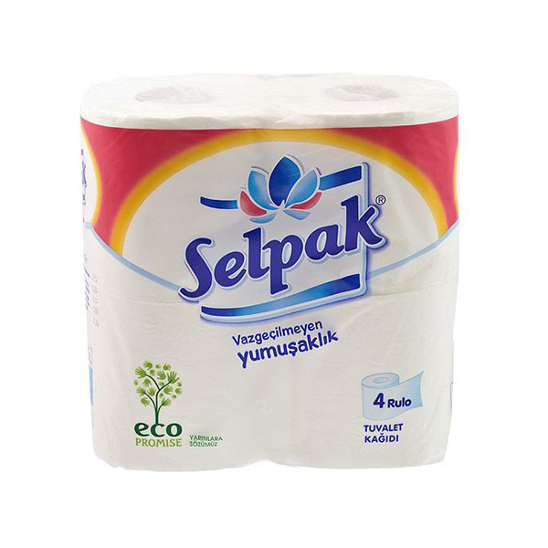 Туалетная бумага SELPAK 3-х слойная 4 рулона целлюлоза белая супер 200 листов
