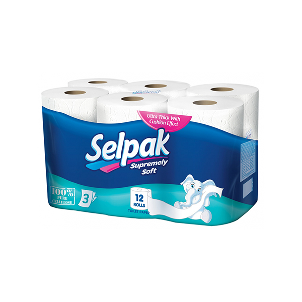 Туалетная бумага SELPAK макси 3-х слойные 12 рулонов целлюлоза белая супер 200 листов