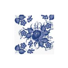 Салфетки Марго цветы синие Гжель 24х24 3 слойные 20 штук в упаковке