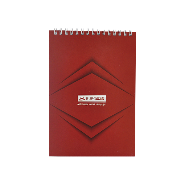 Блокнот на пружине сверху  BuroMax "Monochrome" А-5 | 48 листов клеточка, JOBMAX, картонная обложка, красный