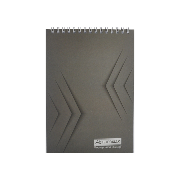 Блокнот на пружине сверху  BuroMax "Monochrome" А-5 | 48 листов клеточка, JOBMAX, картонная обложка, серый