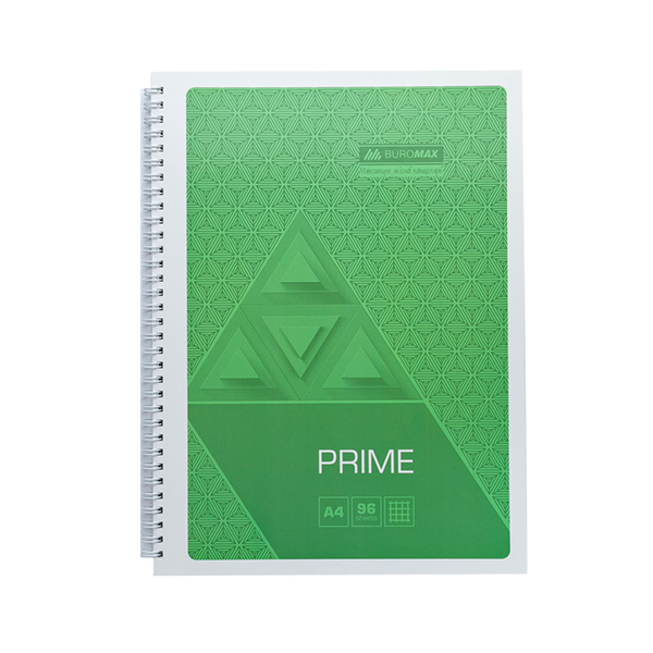 Тетрадь на пружине BuroMax PRIME А4 96 листов в клетку | картонная обложка, салатовый