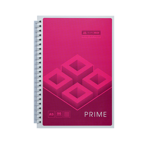 Тетрадь на пружине BuroMax PRIME А5 96 листов в клетку | картонная обложка, розовый