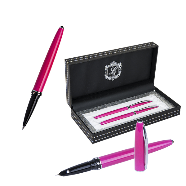 Комплект LANGRES из ручки-роллера и перьевой ручки "Elegance" с прозрачными кристаллами | цвет розовый