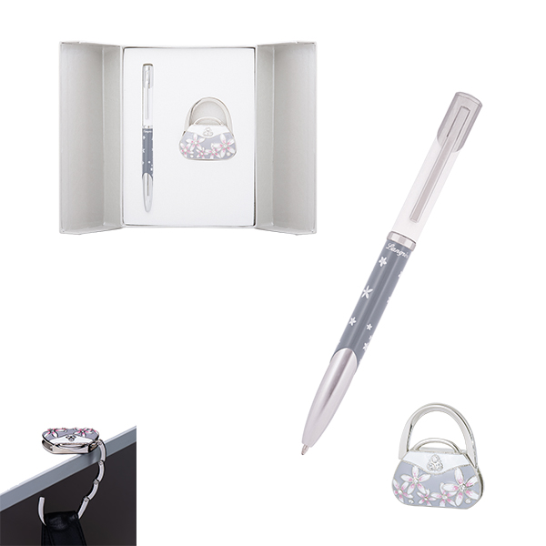 Набор подарочный LANGRES "Sense" ручка шариковая и крючек для сумки | цвет серый